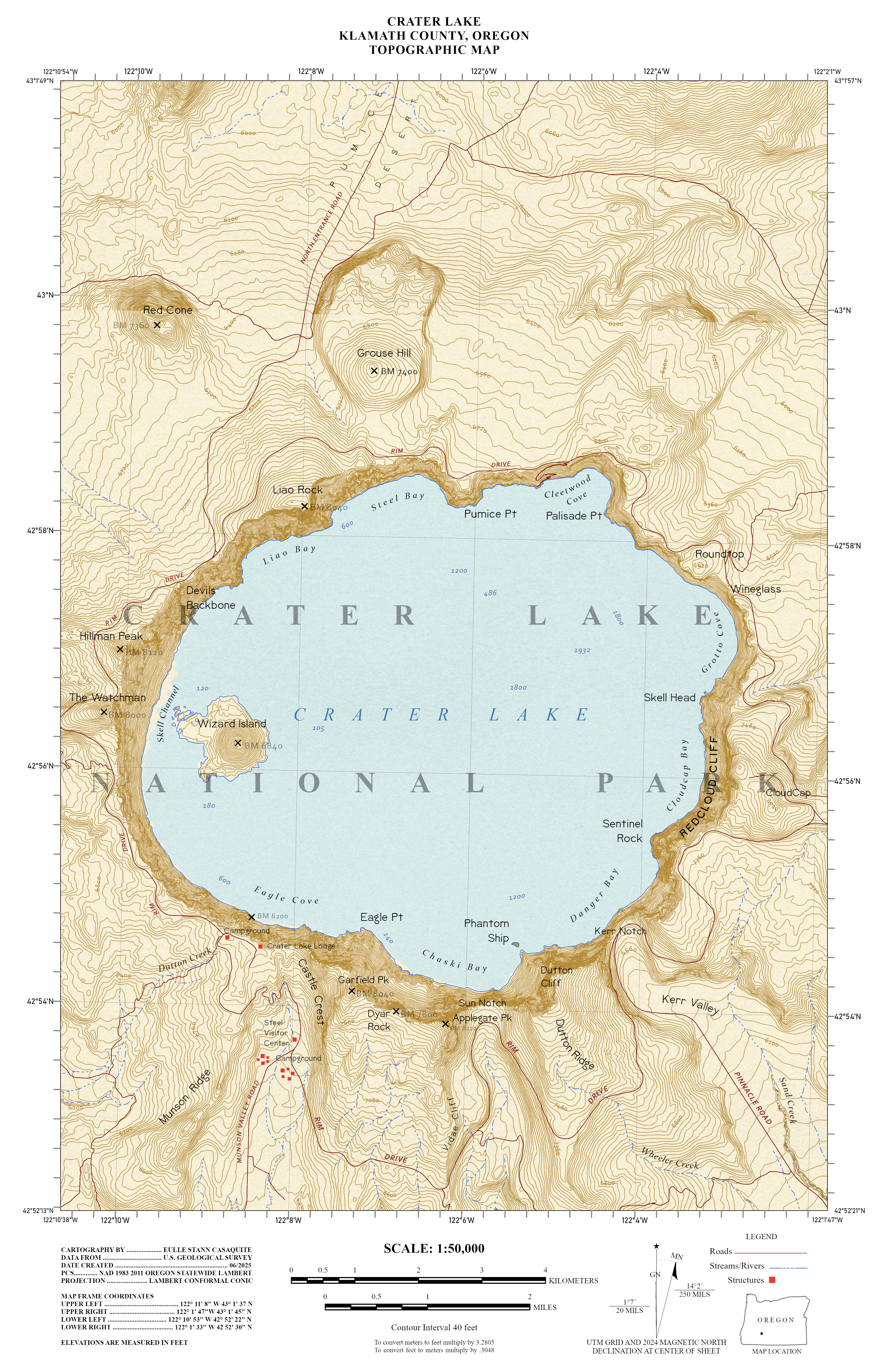 Crater Lake Topographic Map